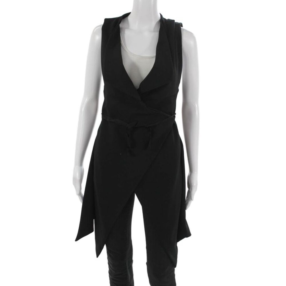 Porto Women Black Sleeveless V-Neck Tunic Vest Tie Polyester Blend Size 0